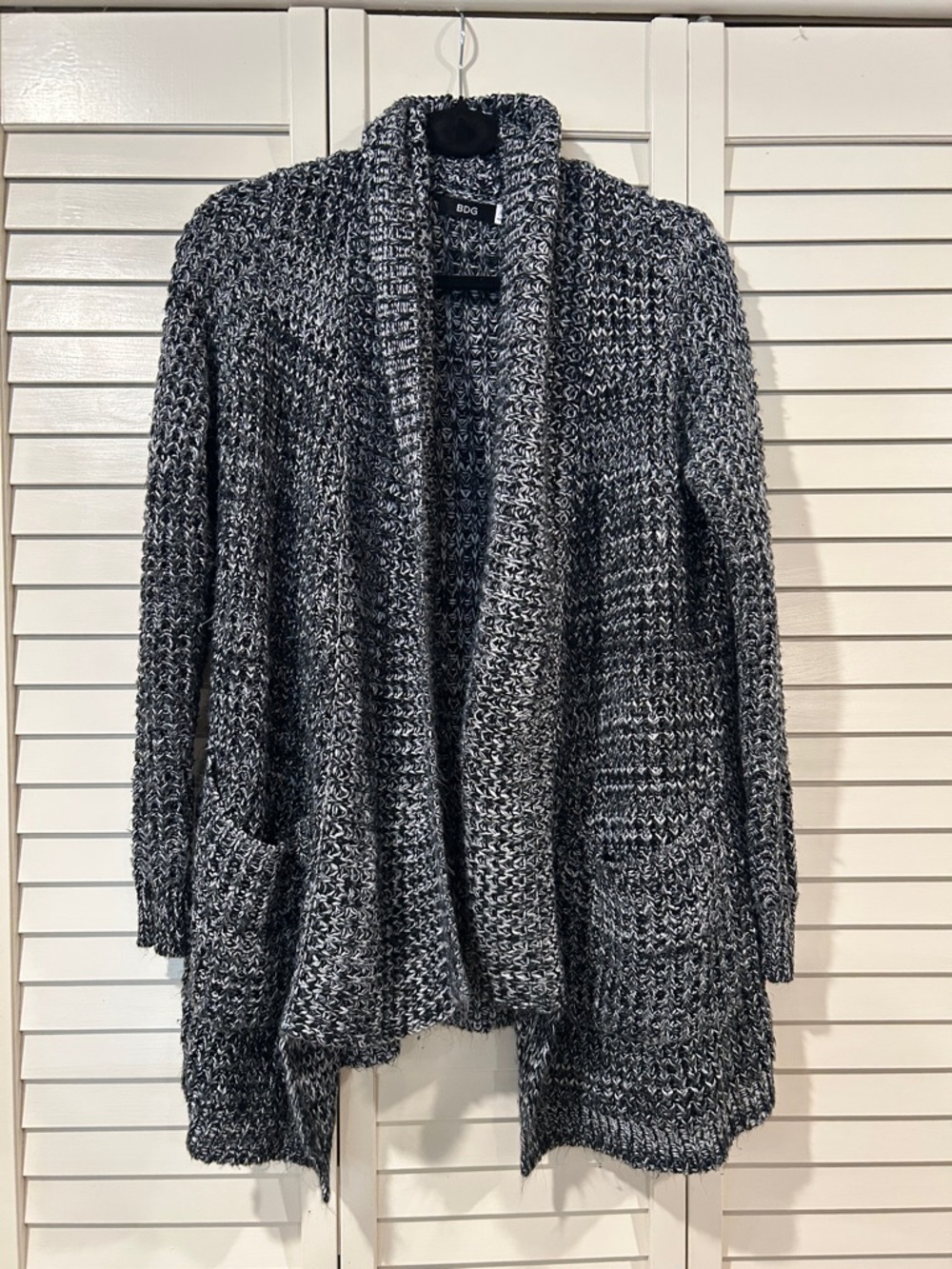 BDG Marled Black & White Knit Open-Front Chunky Cardigan Size S